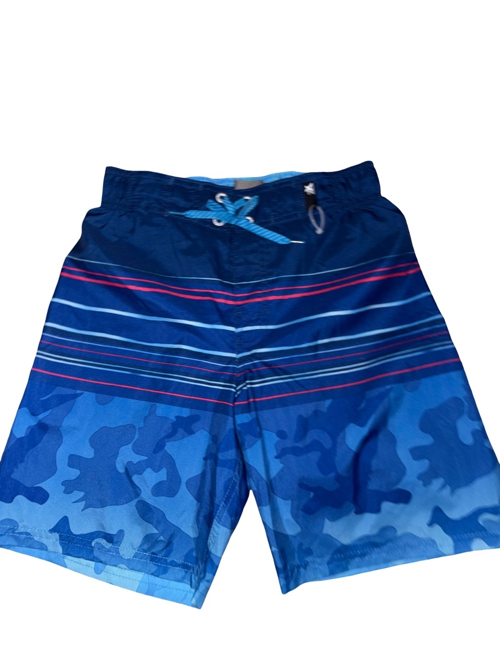 Kids Blue Camo Stripe Swim Trunks